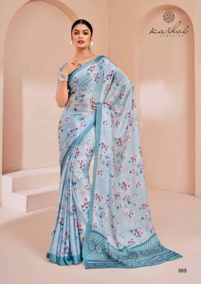 Floral Vol 5 By Kashvi Georgette Satin Georgette Printed Sarees Wholesale Shop In Surat